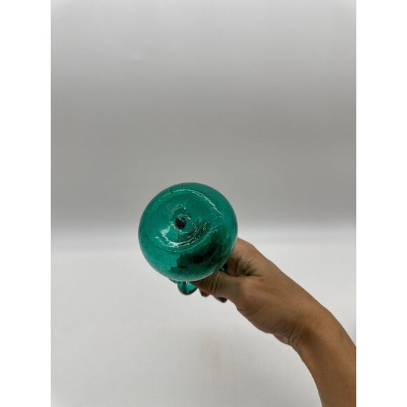 Vintage MCM Handblown Crackle Glass Turquoise Green Blue Cruet Bubble Stopper - Picture 8 of 11